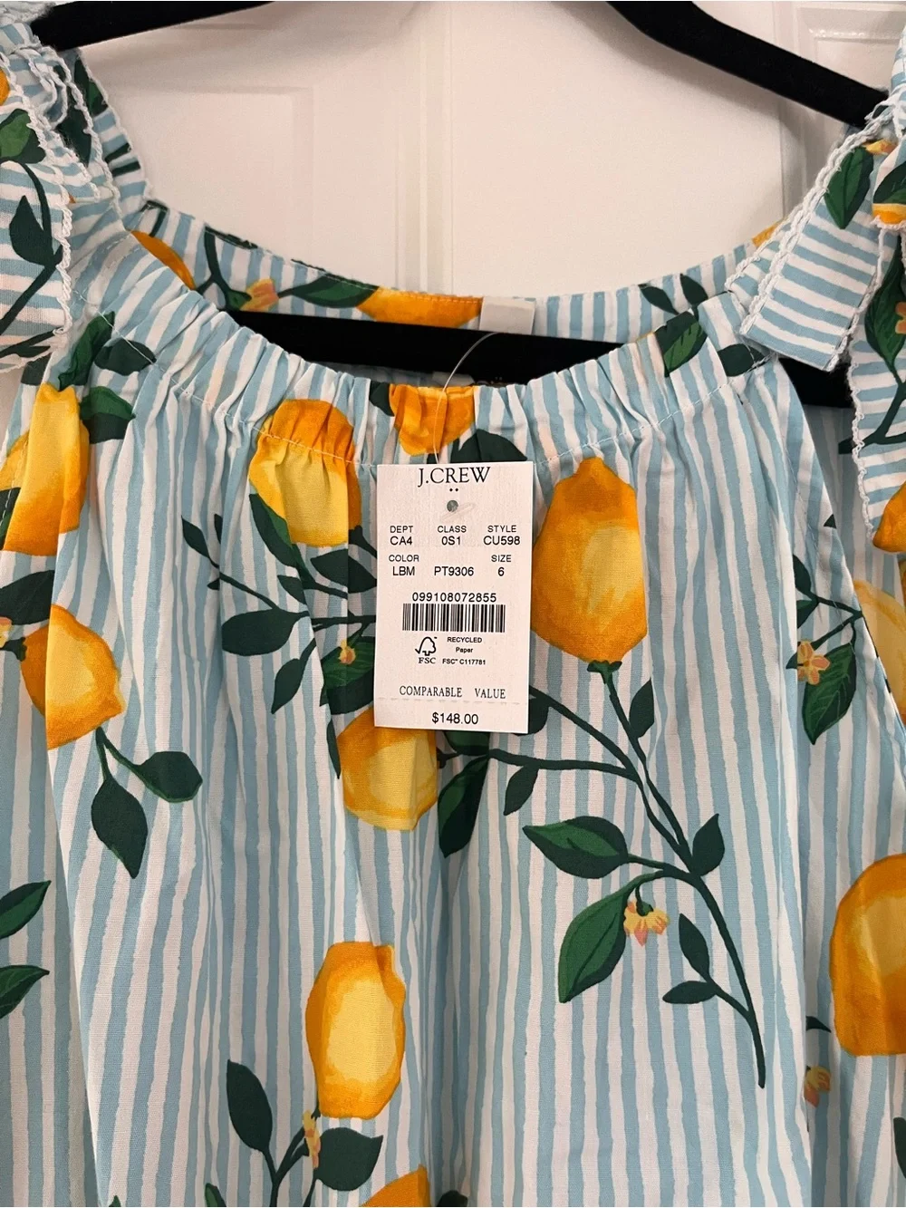 J. Crew Lemon Print Midi Dress - Yellow on Light Blue - Picture 3 of 4